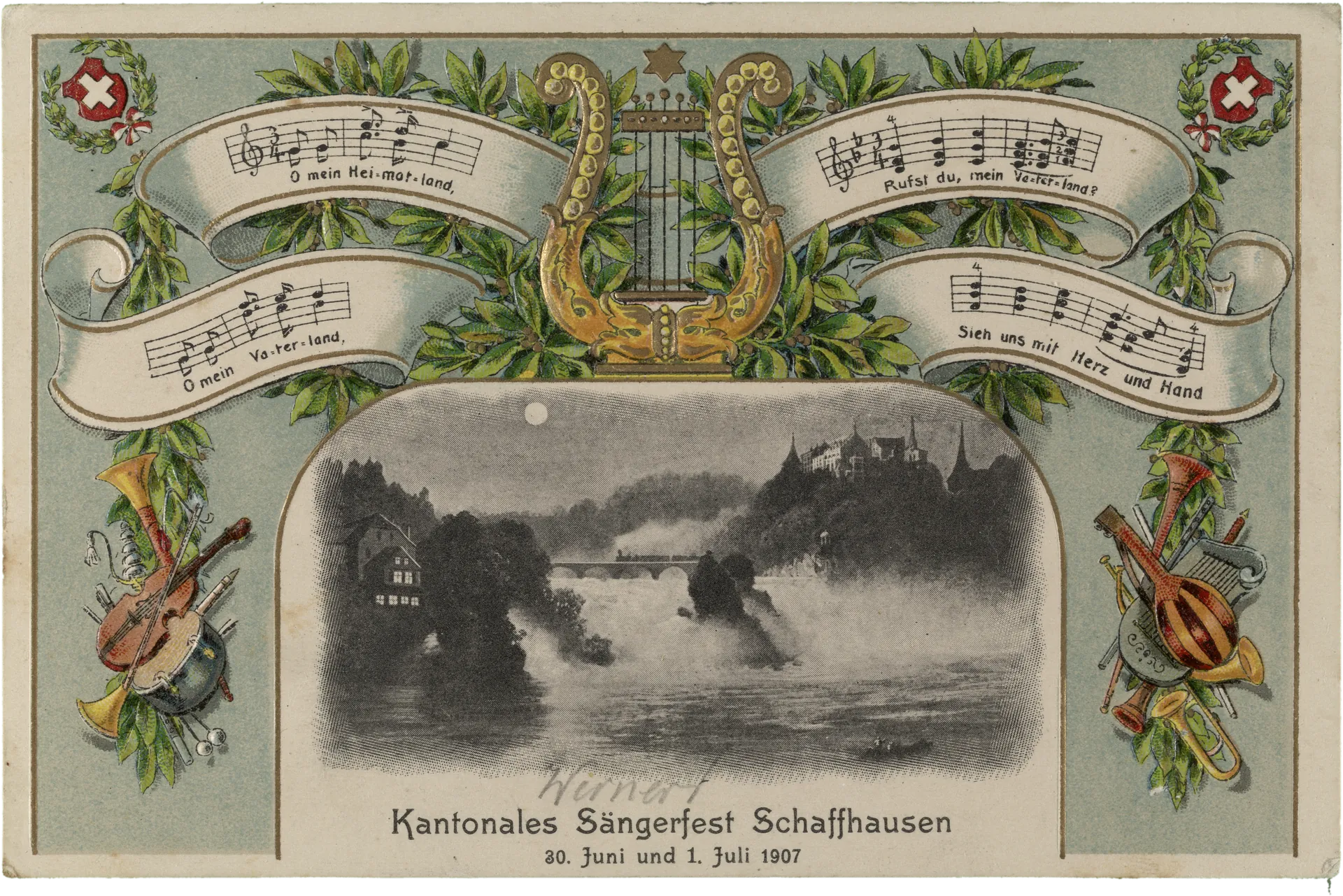 Kantonales Sängerfest Schaffhausen 30. Juni und 1. Juli 1907 – Vorderseite