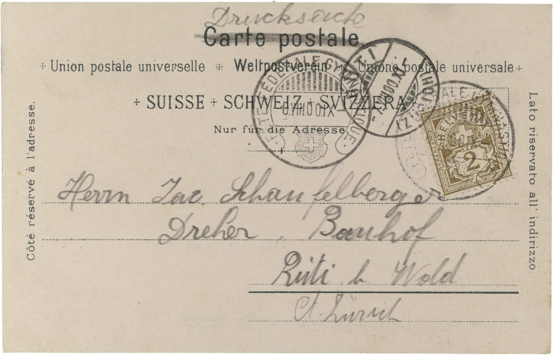 Souvenir de la Chaux-de-Fonds. – Rückseite