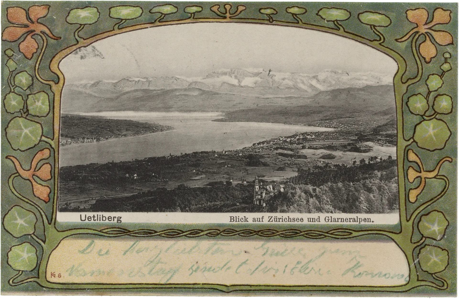 Uetliberg. Blick auf Zürichsee und Glarneralpen. – Vorderseite