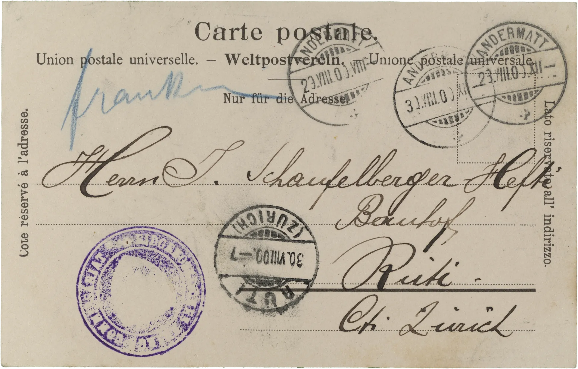 Andermatt gegen das Urnerloch – Rückseite