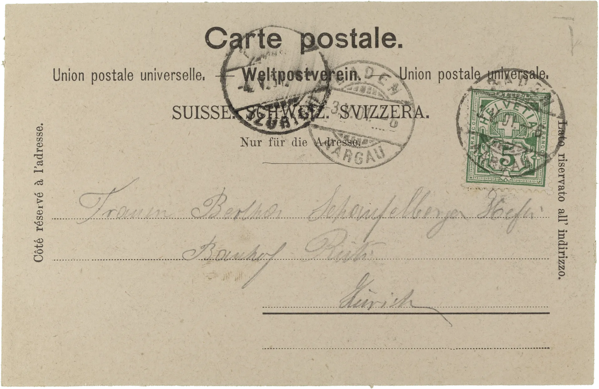 Gruss aus Baden. Landvogteischloss. – Rückseite
