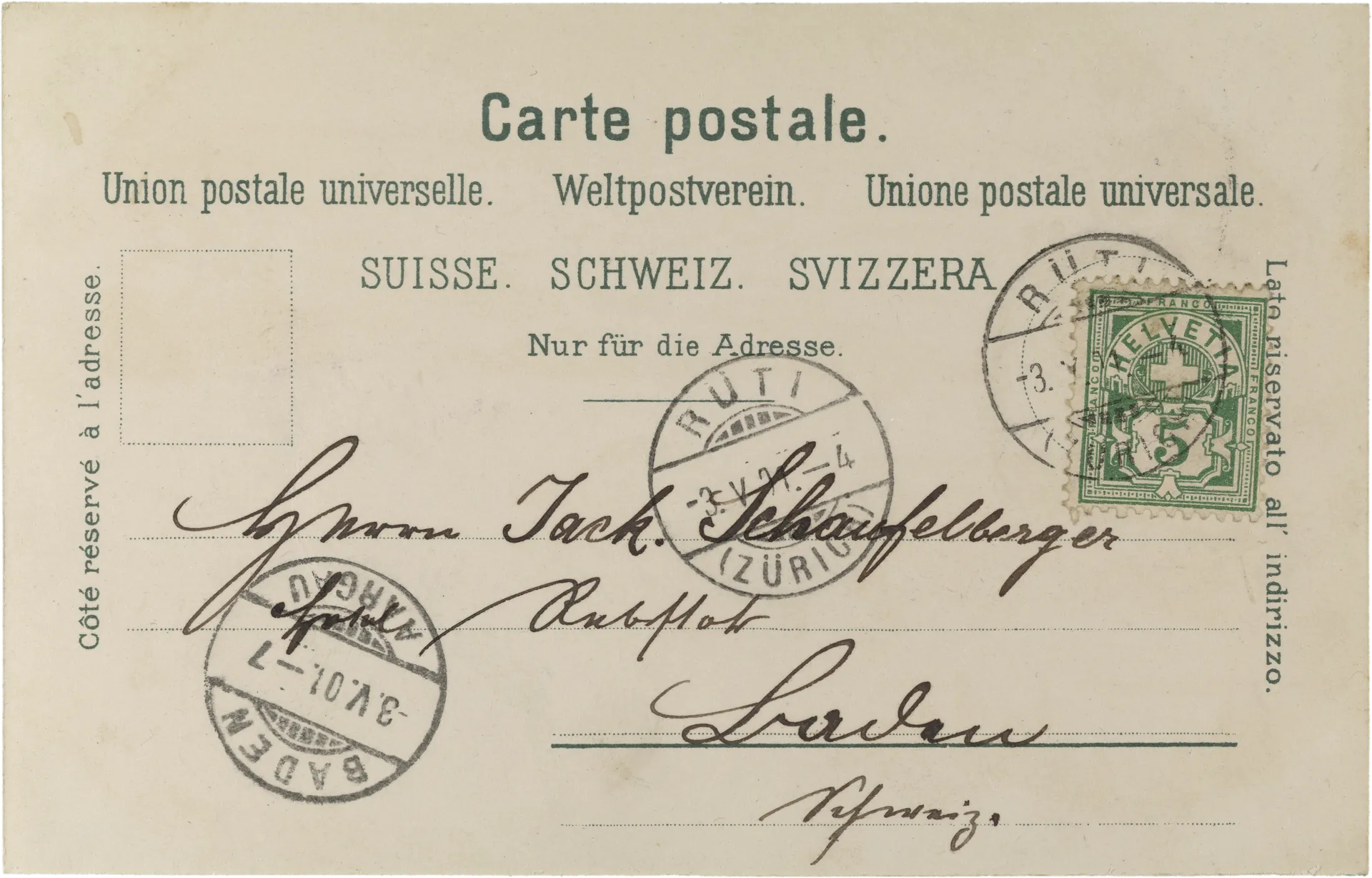 Gruss aus Rüti. – Rückseite