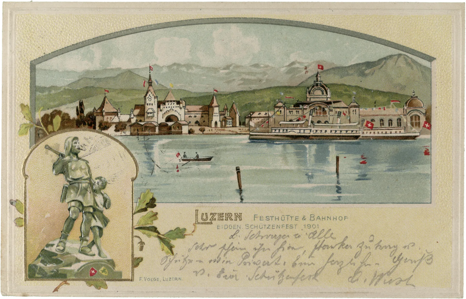 Luzern Festhütte & Bahnhof Eidgen. Schützenfest 1901 – Vorderseite