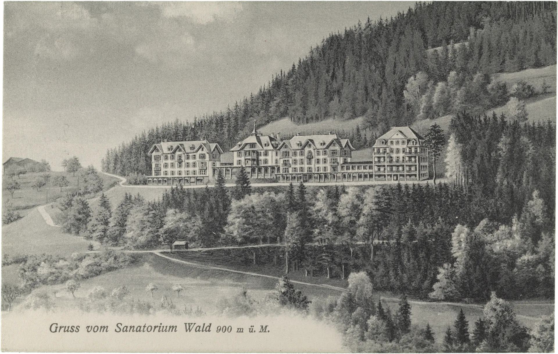 Gruss vom Sanatorium Wald 900 m.ü.M. – Vorderseite