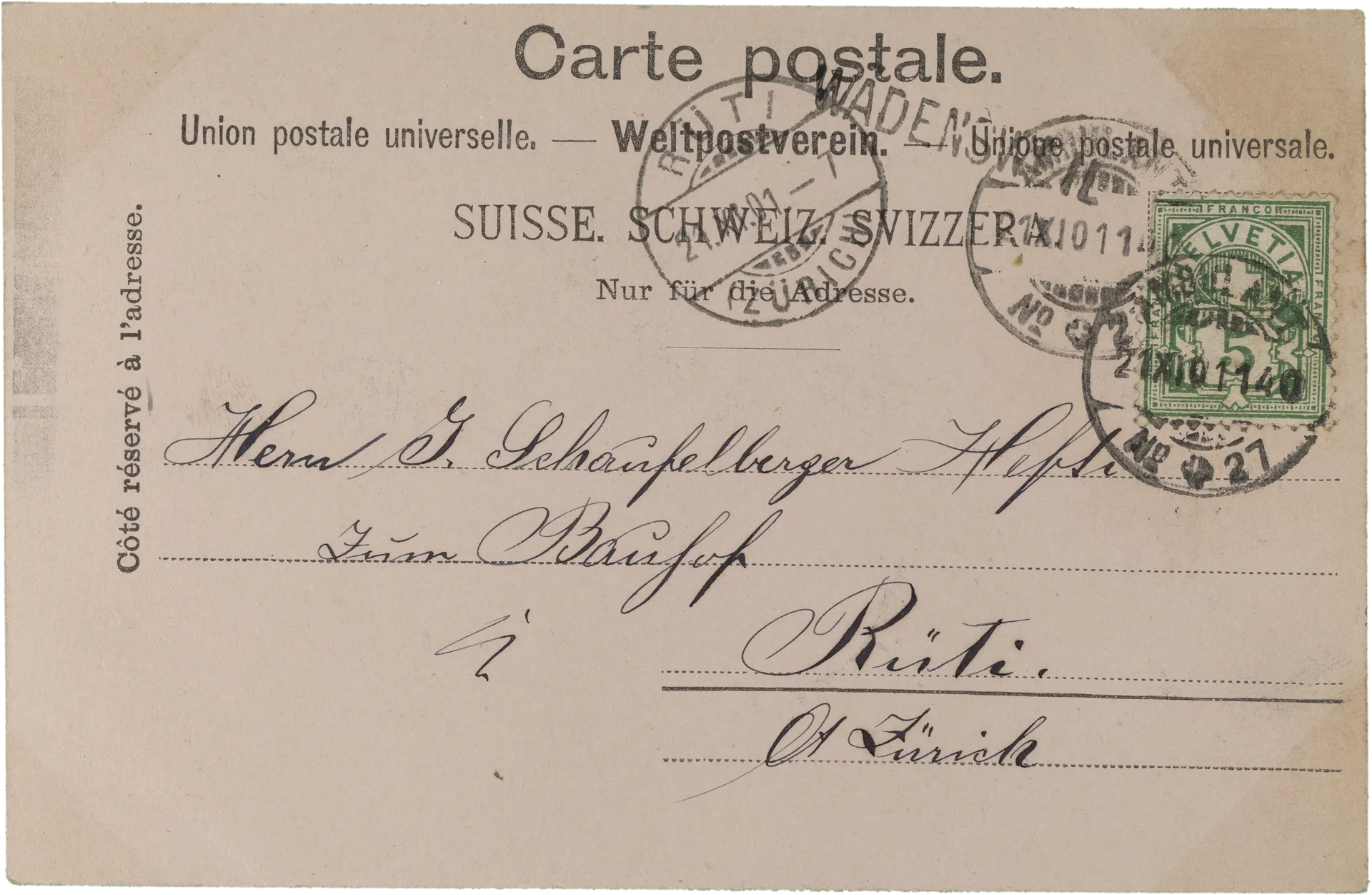 Gruss aus Wädensweil. – Rückseite