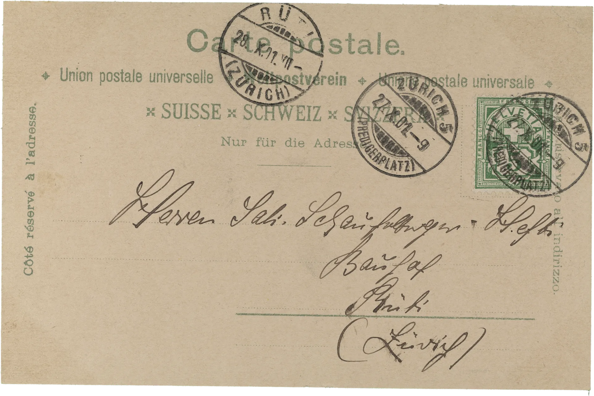 Bairische Bierhalle z. Barfüsser, Zürich 1 – Rückseite