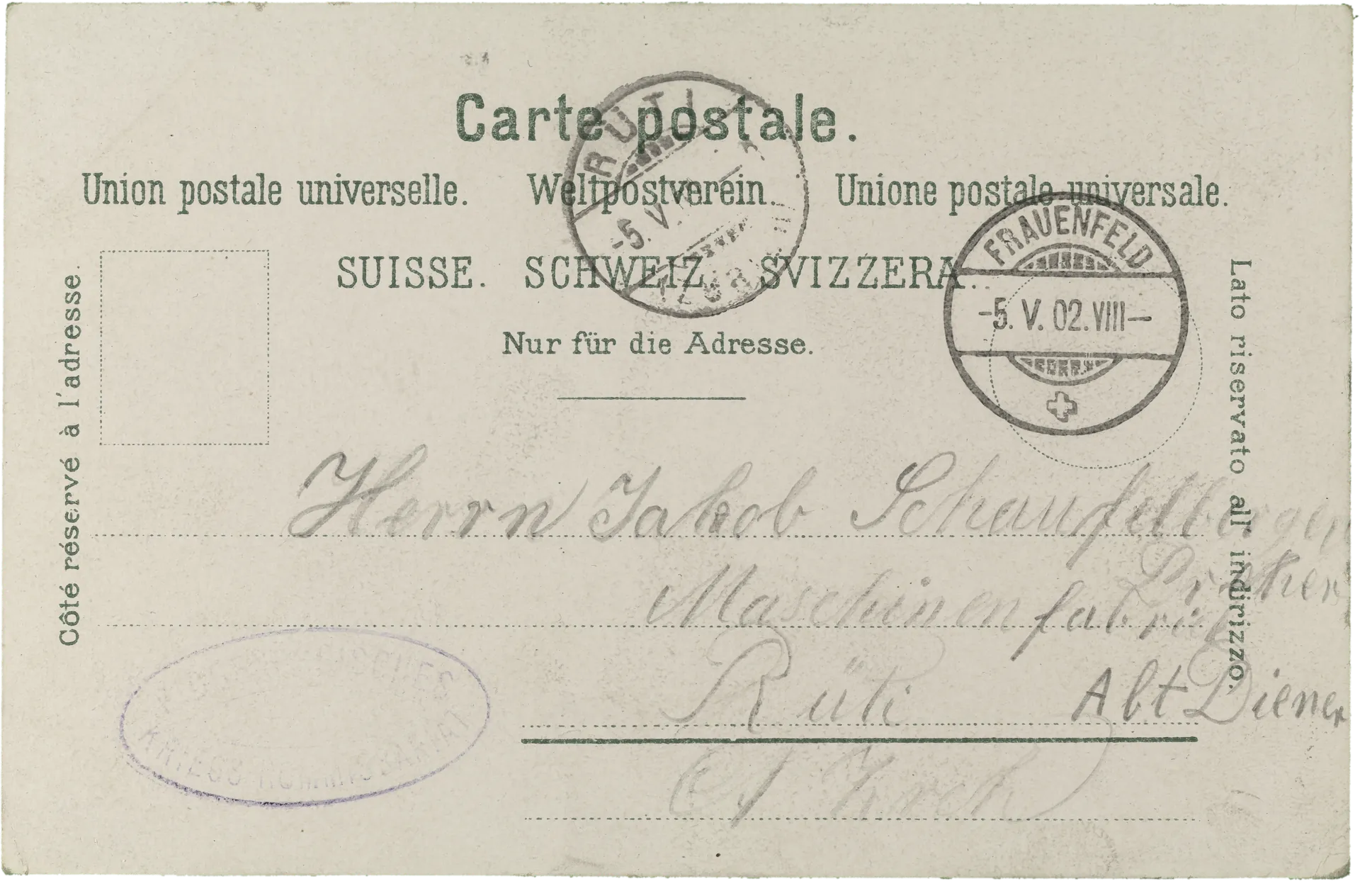Kaserne, Stallungen u. Reitbahnen, Frauenfeld – Rückseite