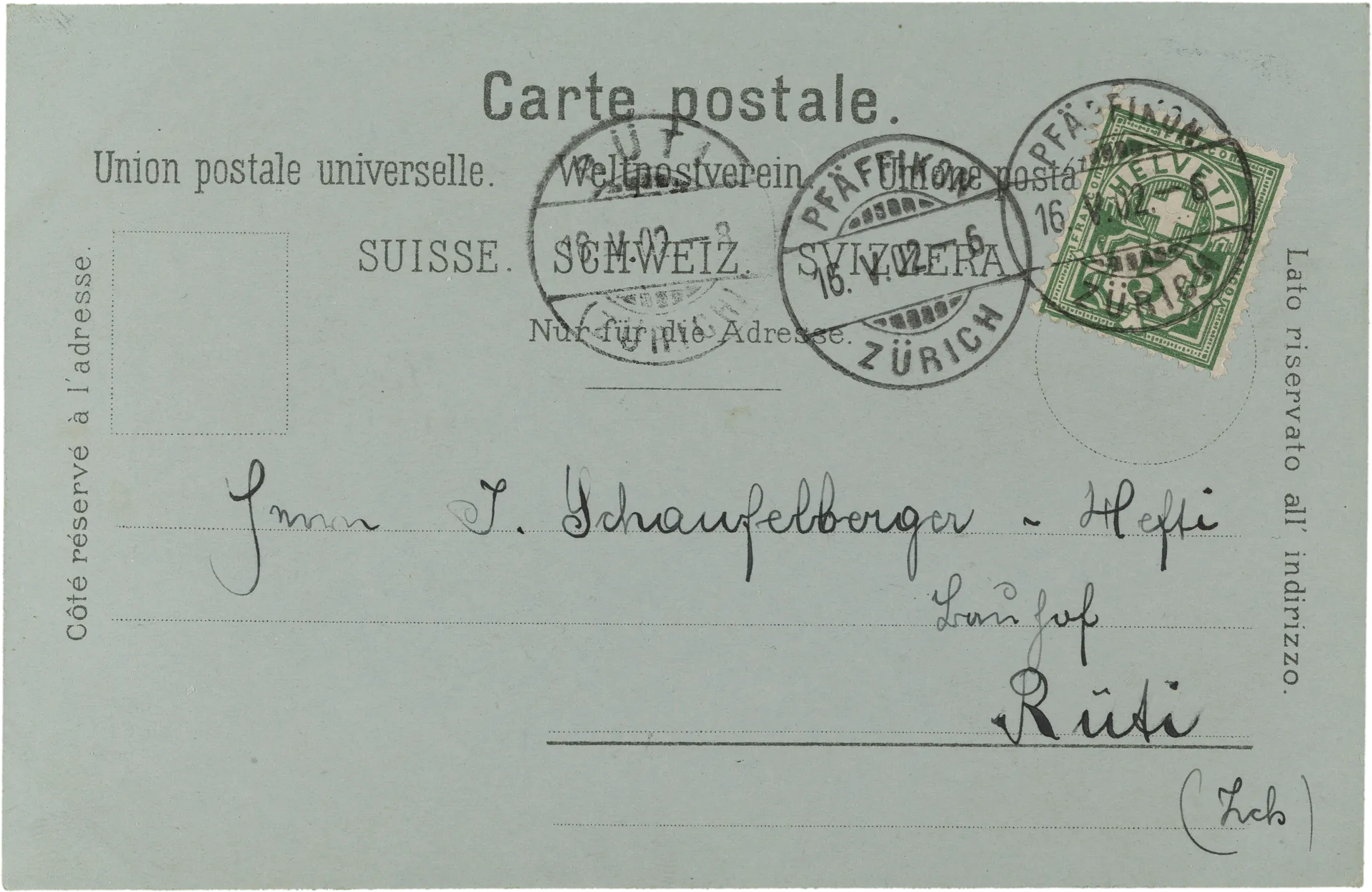 Gruss aus Pfäffikon. Zürich – Rückseite