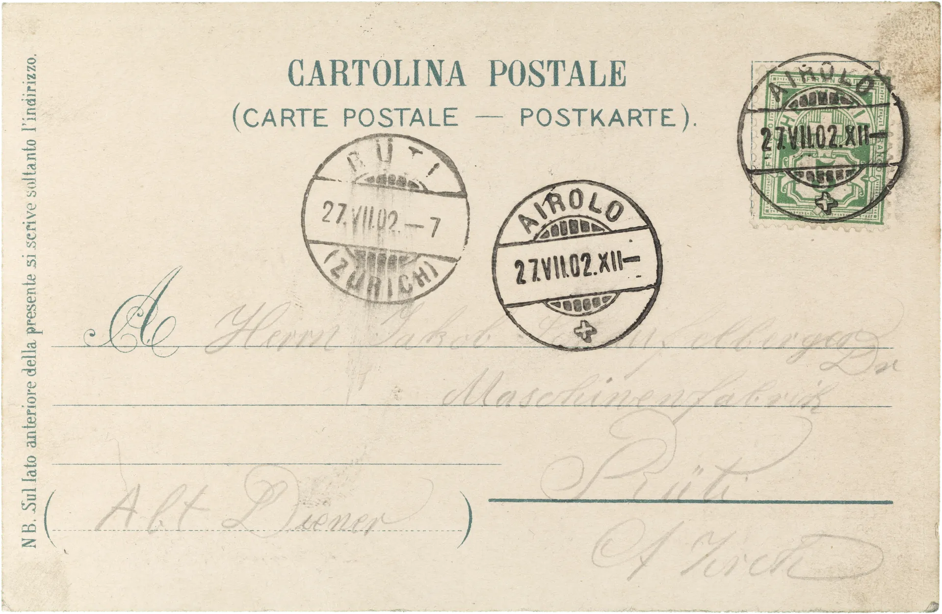 Ferrovia del Gottardo. Airolo – Rückseite
