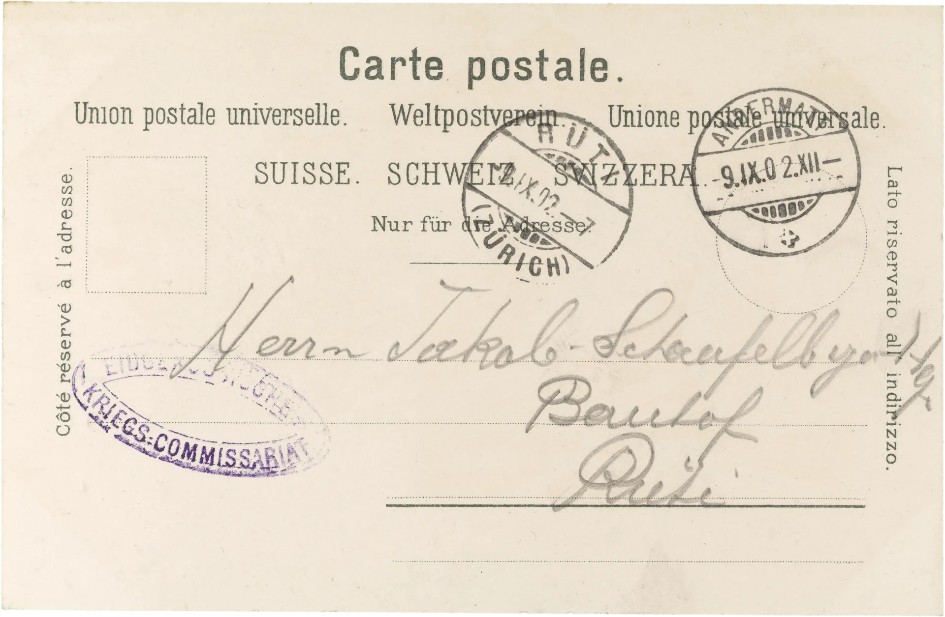 Souvenir de la Furka. – Rückseite