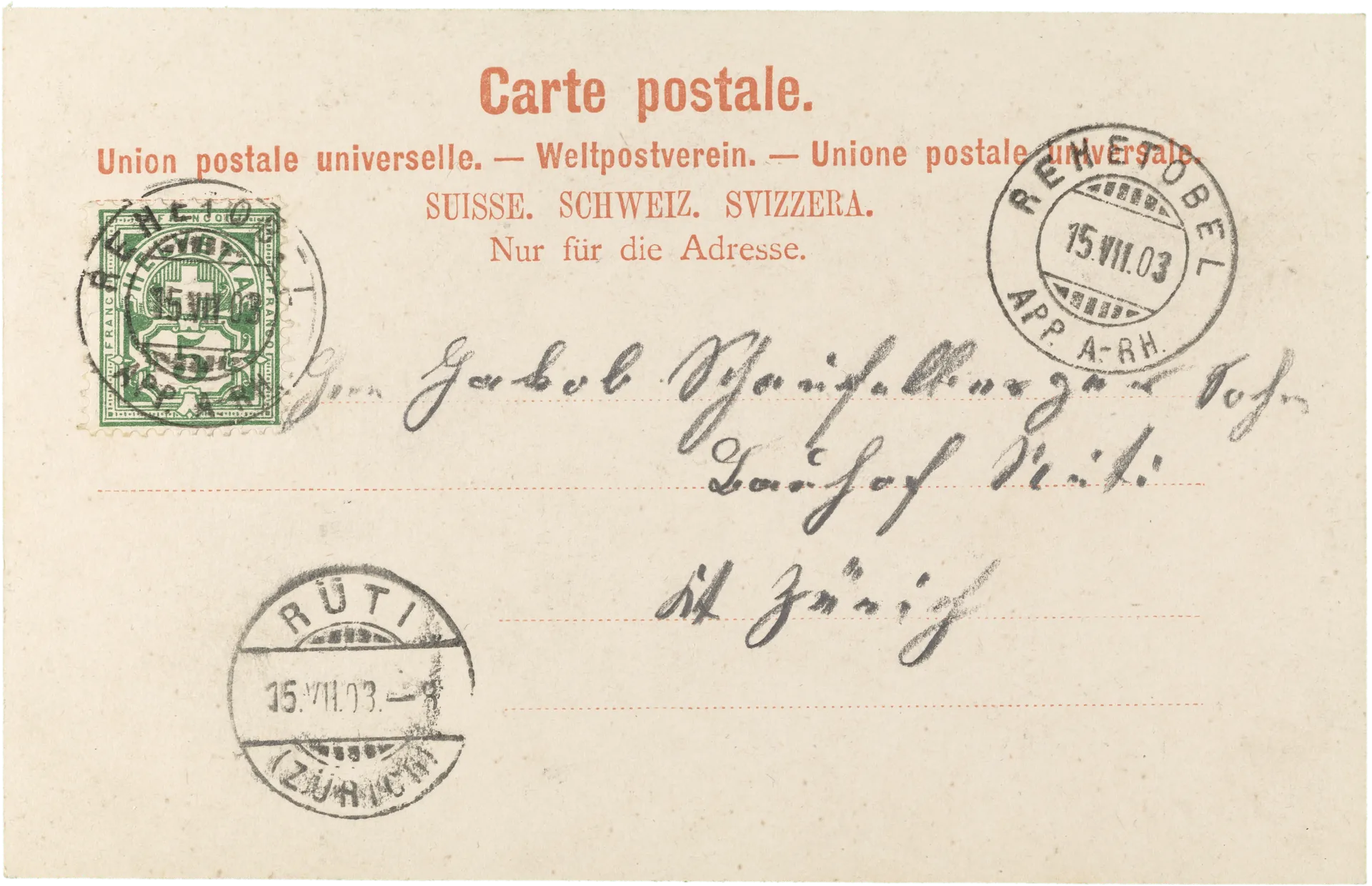 Gruss aus Rehetobel (Appenzell) – Rückseite