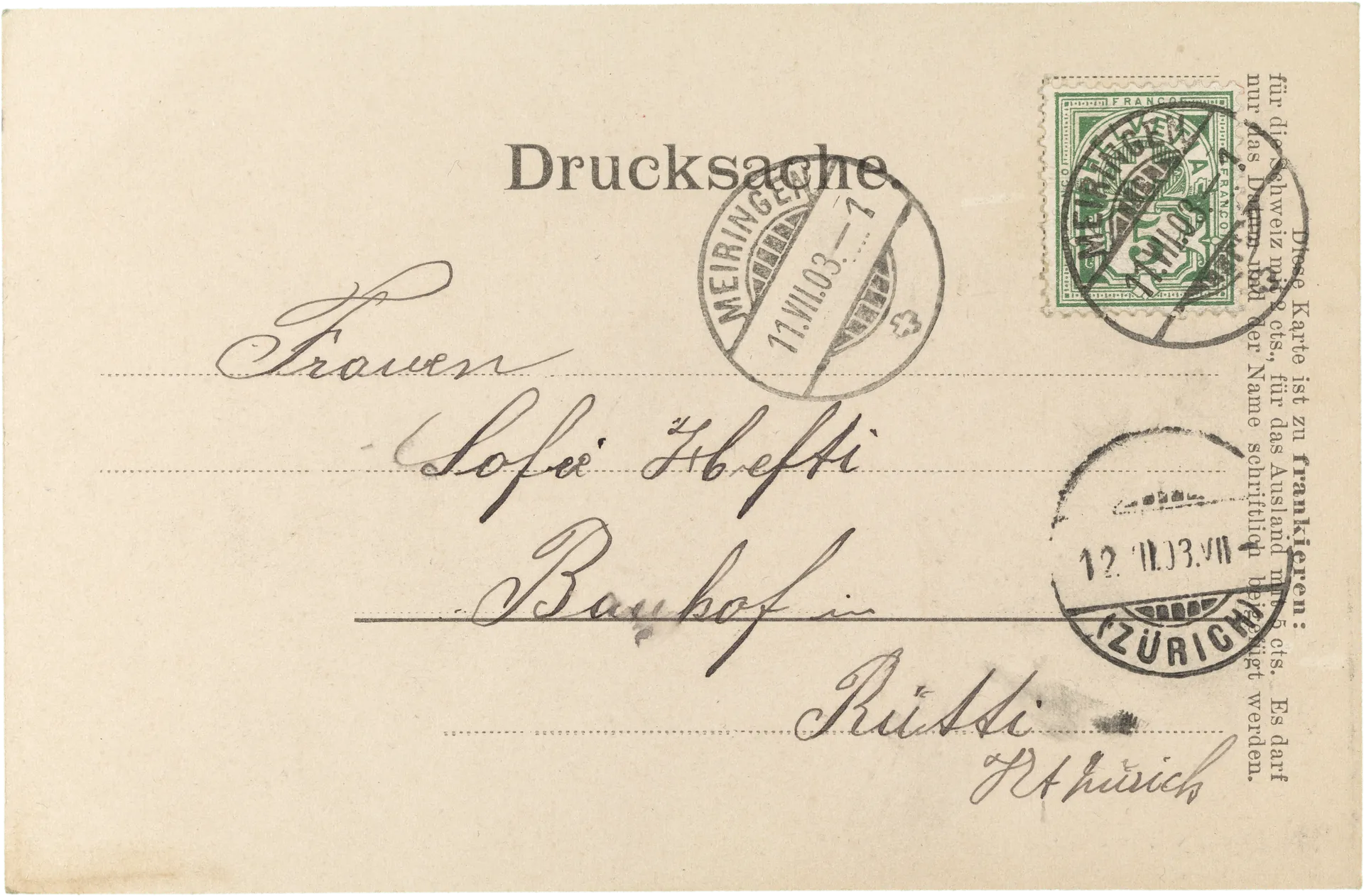 Die besten Grüsse aus Meyringen sendet – Rückseite