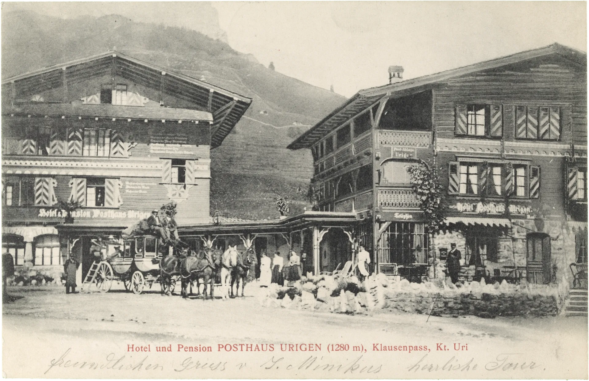 Hotel und Pension POSTHAUS URIGEN (1280 m), Klausenpass, Kt. Uri – Vorderseite