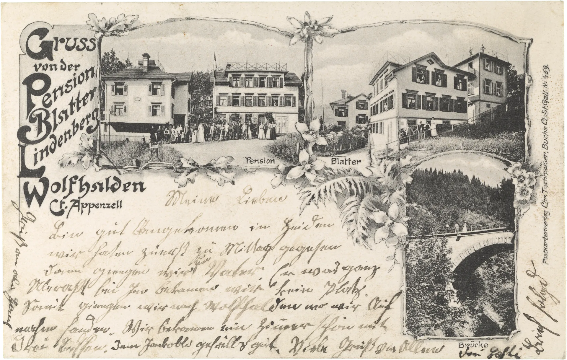 Gruss von der Pension Blatter Lindenberg. Wolfshalden Ct. Appenzeller – Vorderseite