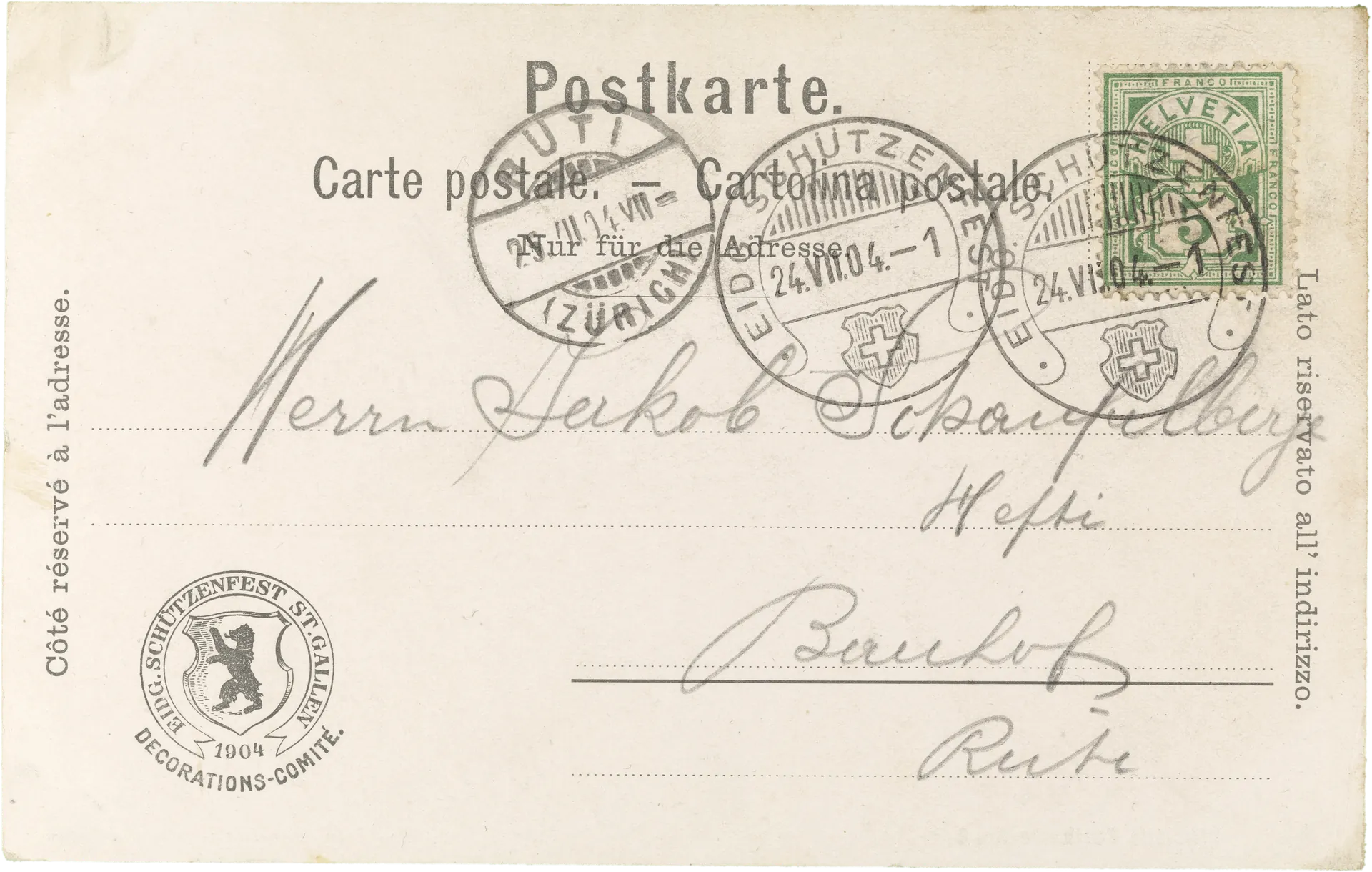 Schiesshalle St. Gallen. Eidg. Schützenfest 1904 – Rückseite