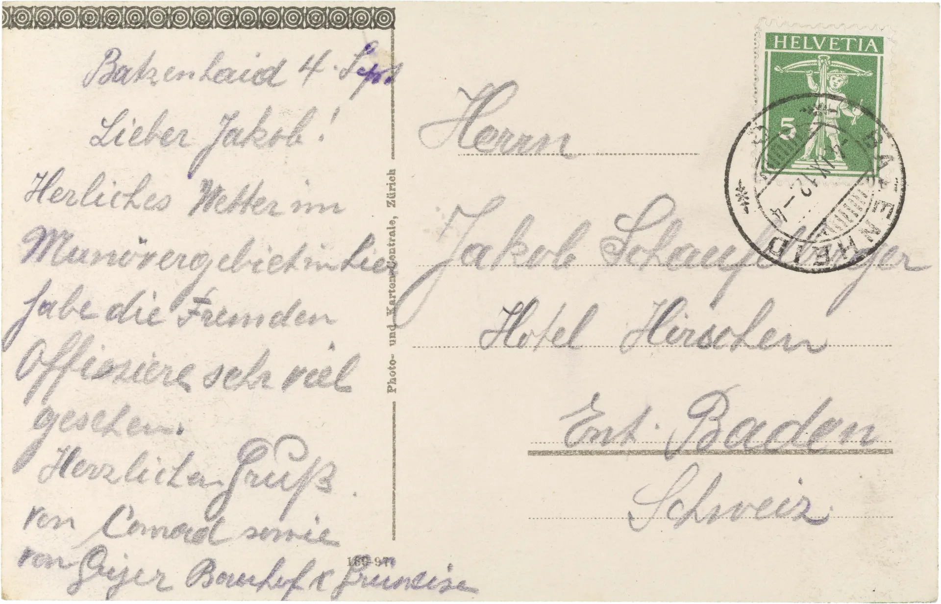 Kaiser Willhelm II Besuch in der Schweiz – Rückseite
