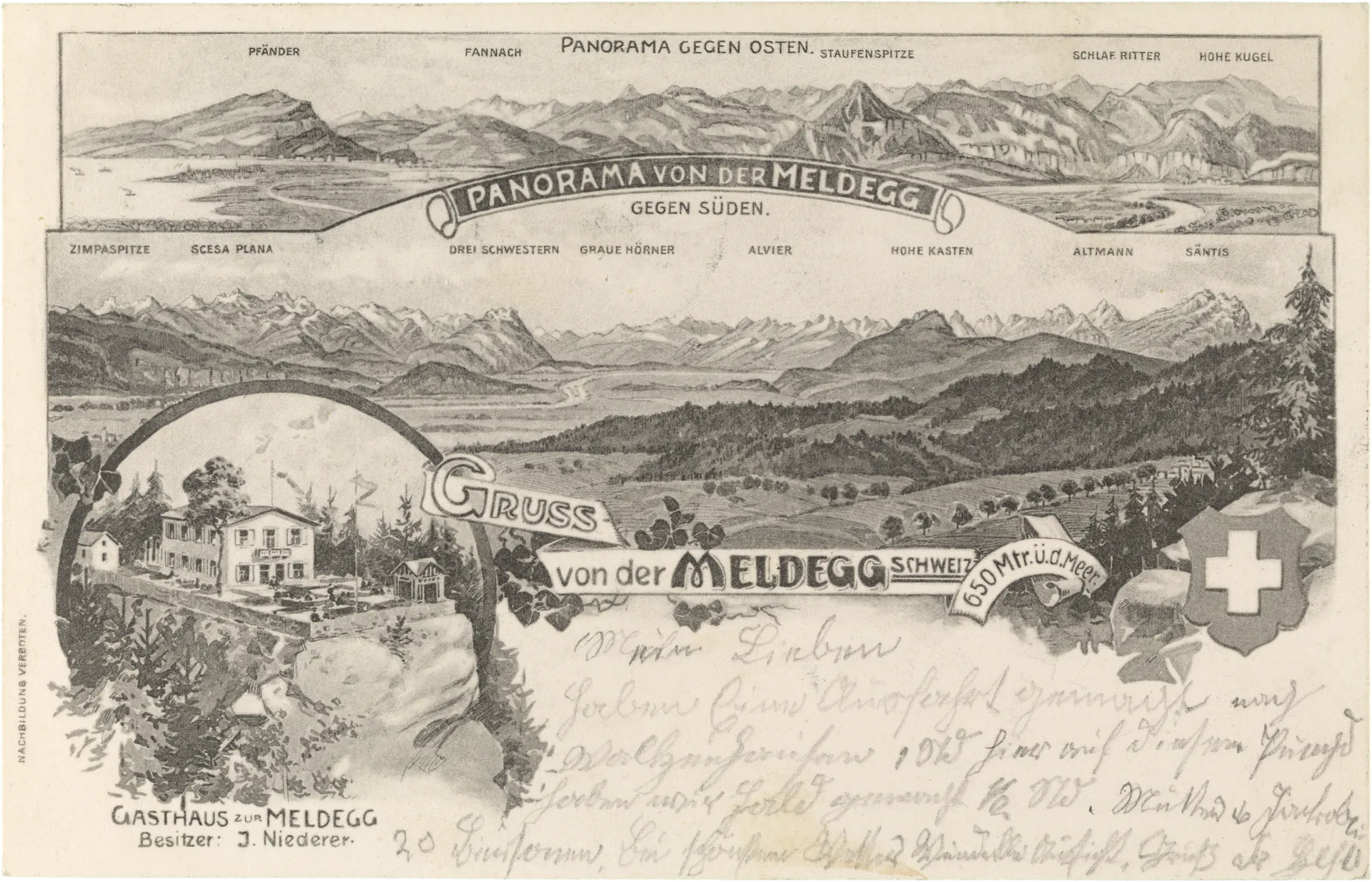 Gruss von der Meldegg, Schweiz – Vorderseite