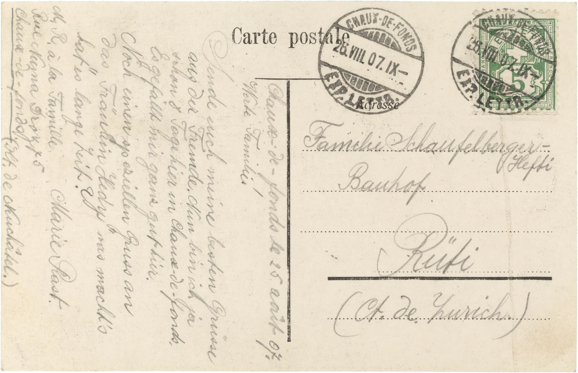 La Chaux-de-Fonds Bois du Petit Châteay. Entrée intérieure. – Rückseite