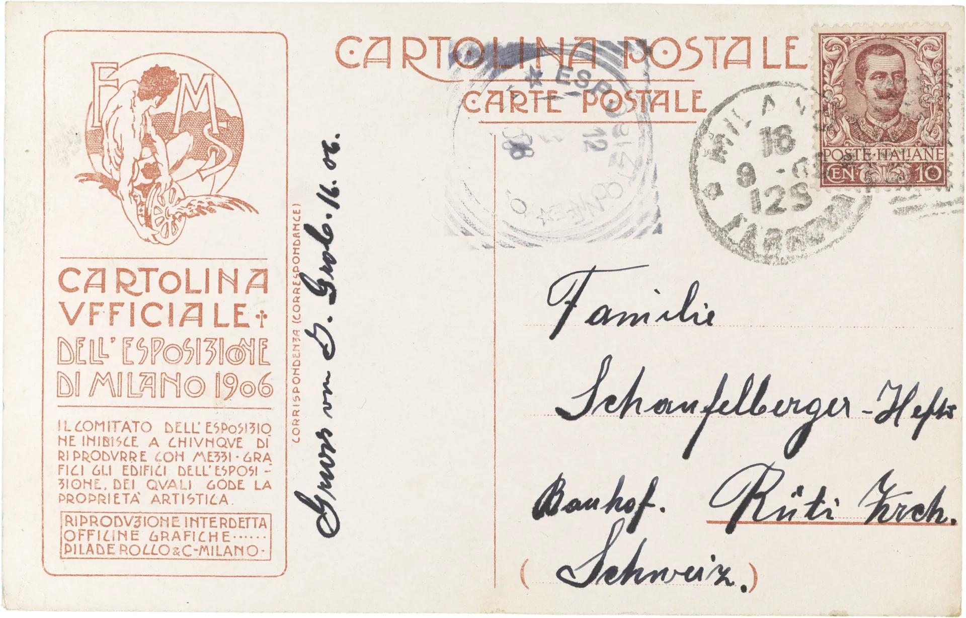 Esposizione Internazionale Milano 1906. – Rückseite