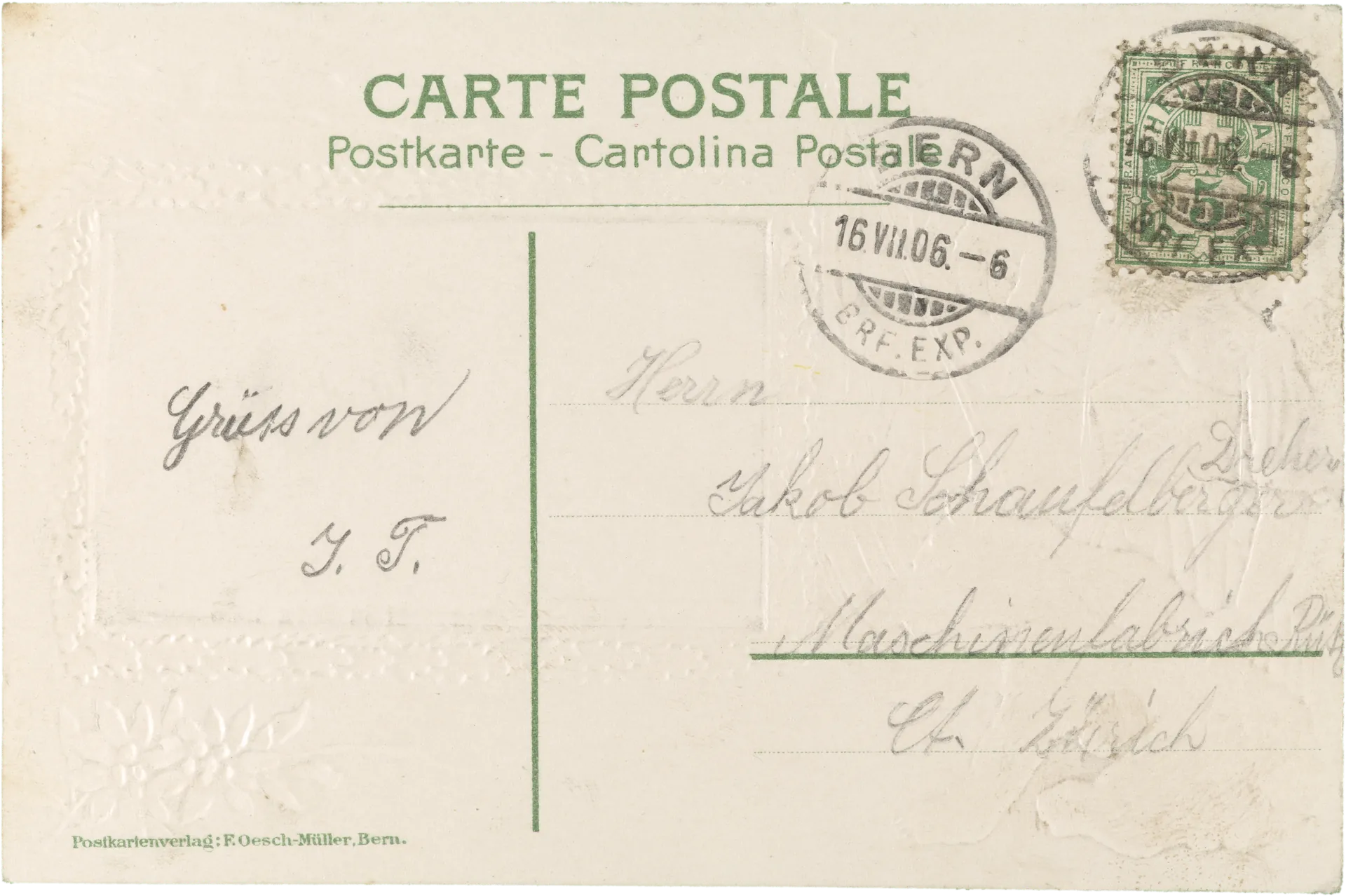 Festhitte vom eidg. Turnfest in Bern 1906 – Rückseite