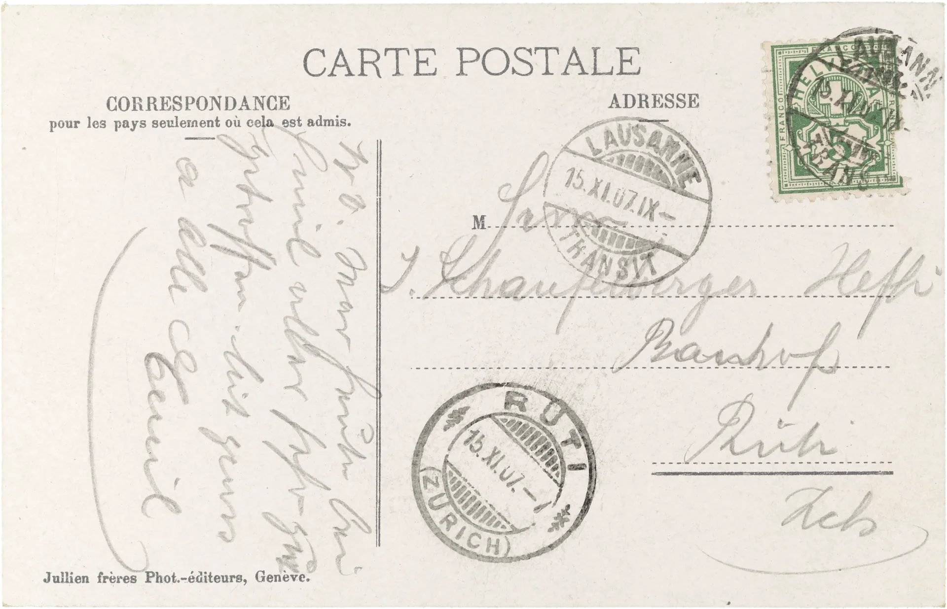 Lausanne, vue prise de Montbenon. – Rückseite