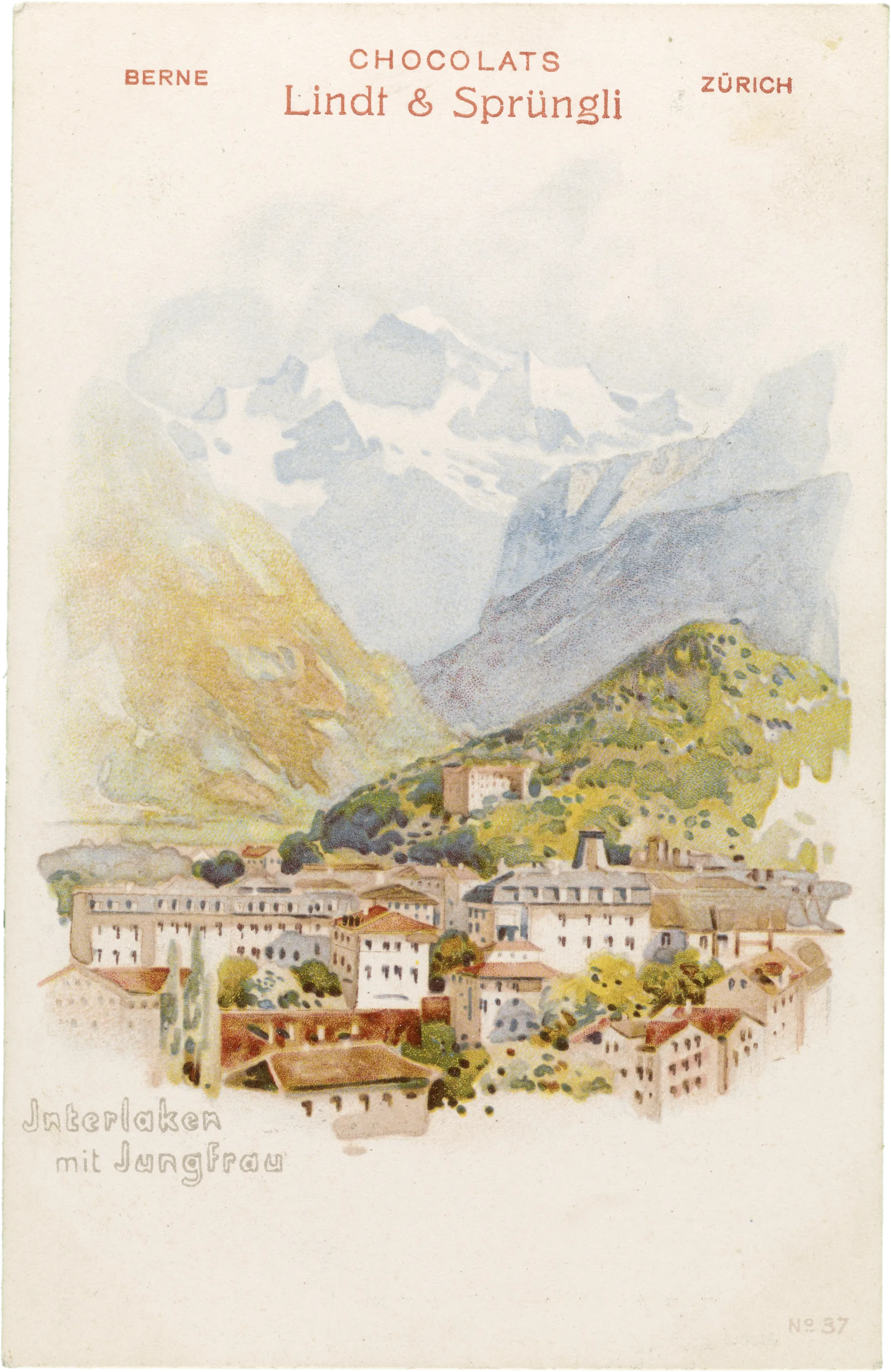 Chocolats Lindt & Sprüngli, Interlaken mit Jungfrau – Vorderseite