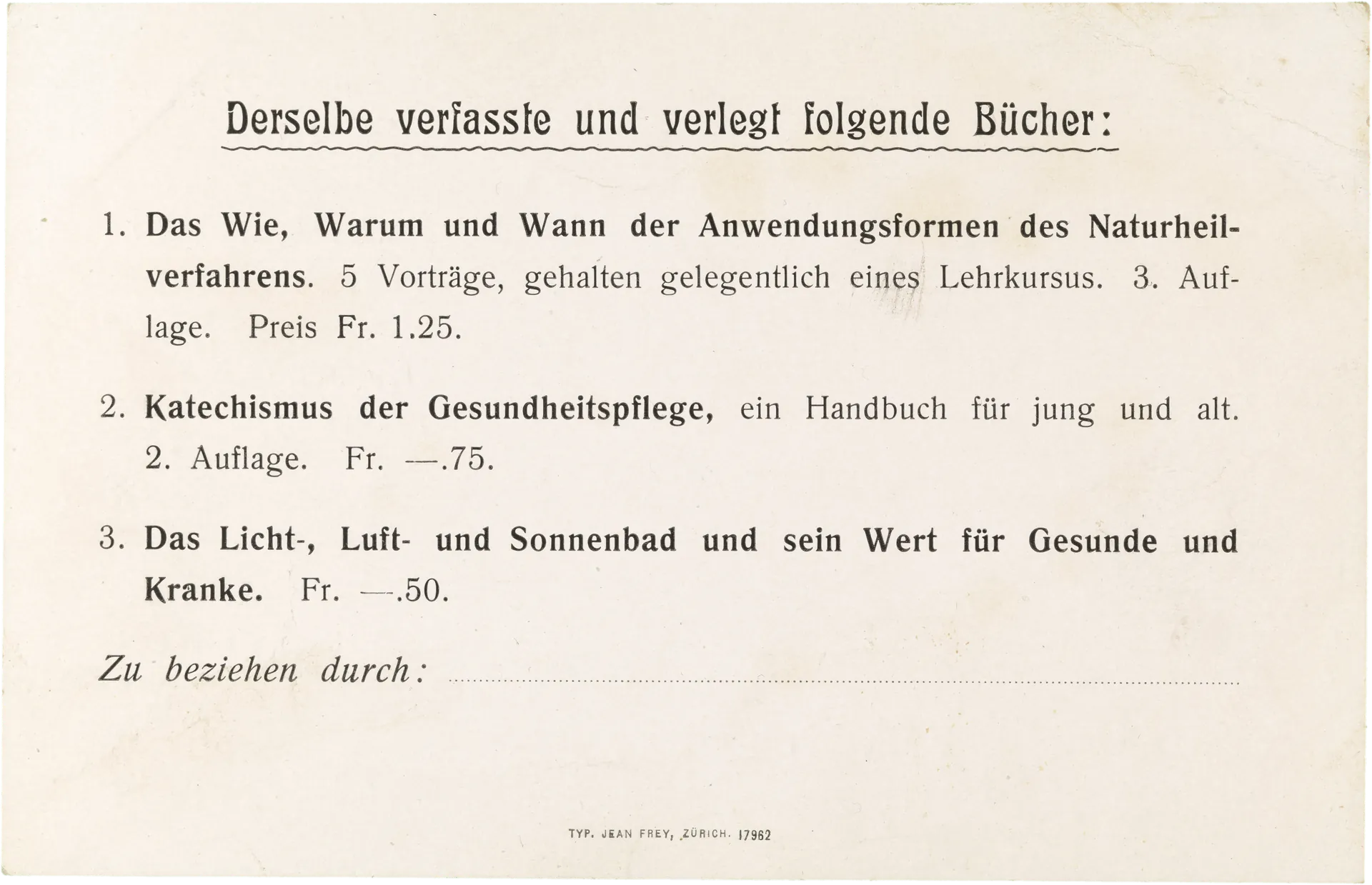 Kurbad und Naturheilanstalt Gyrenbad, Hinwil, Kt. Zürich – Rückseite