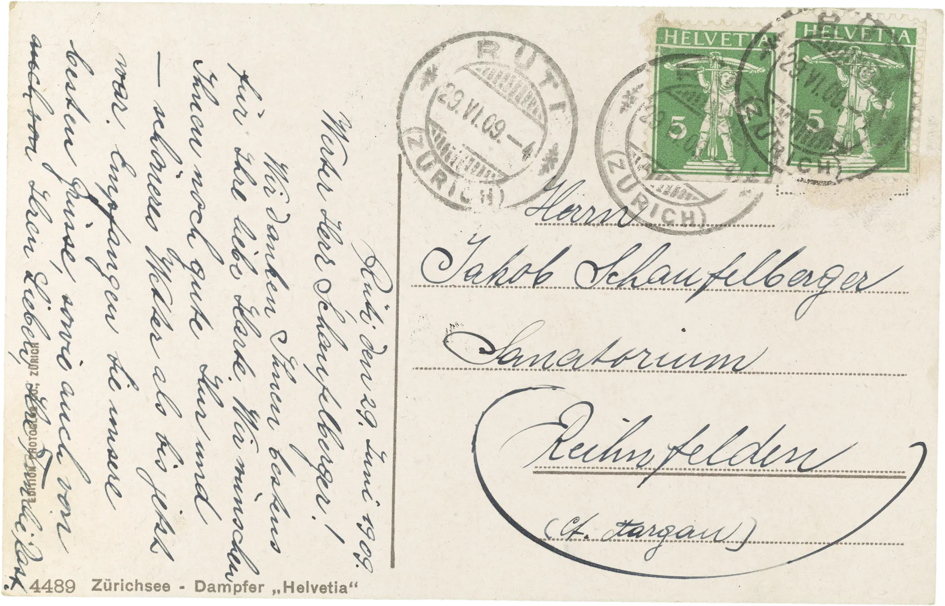 Helvetia, Zürichsee – Rückseite