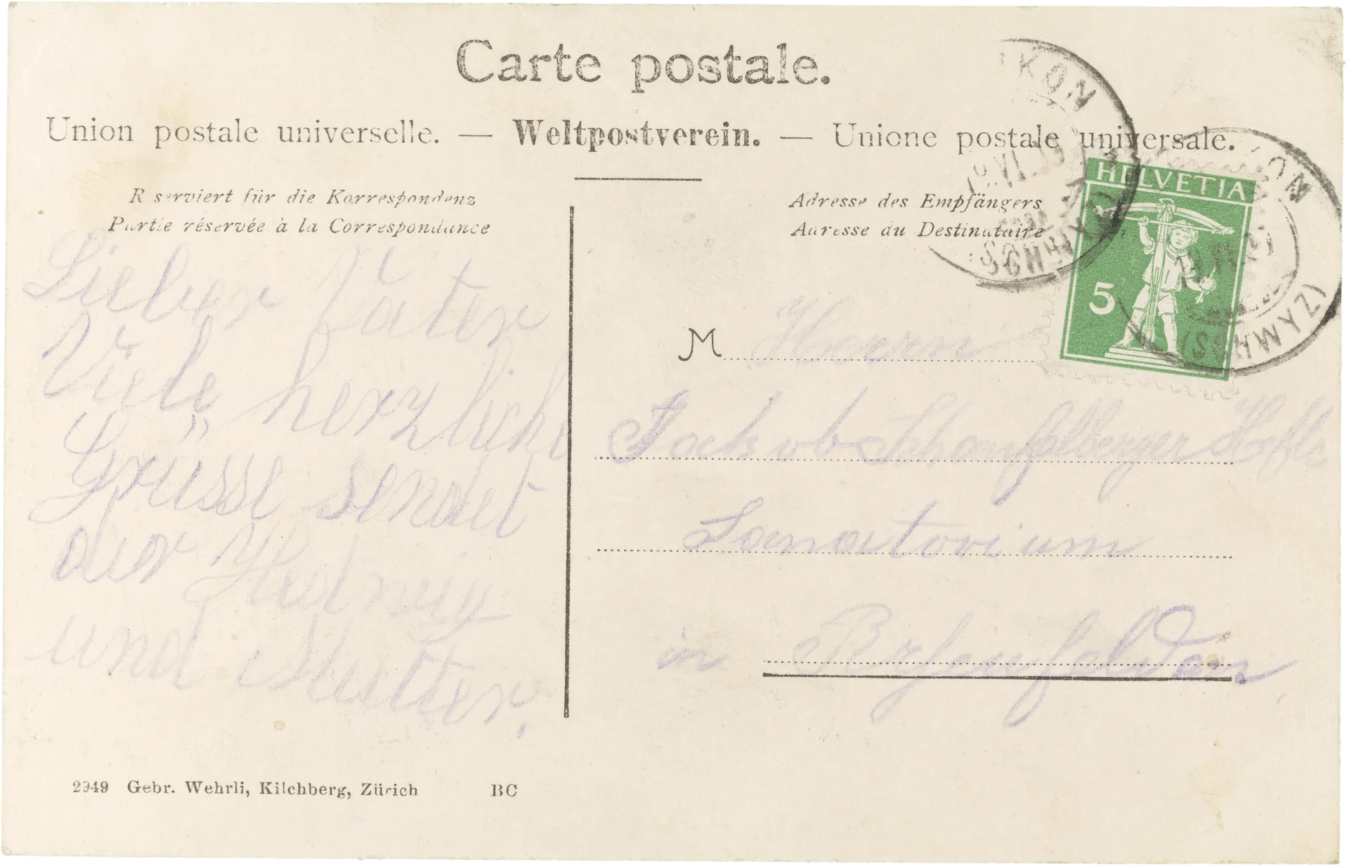 Luftkurort Luegeten b. Pfäffikon a. Zürichsee – Rückseite