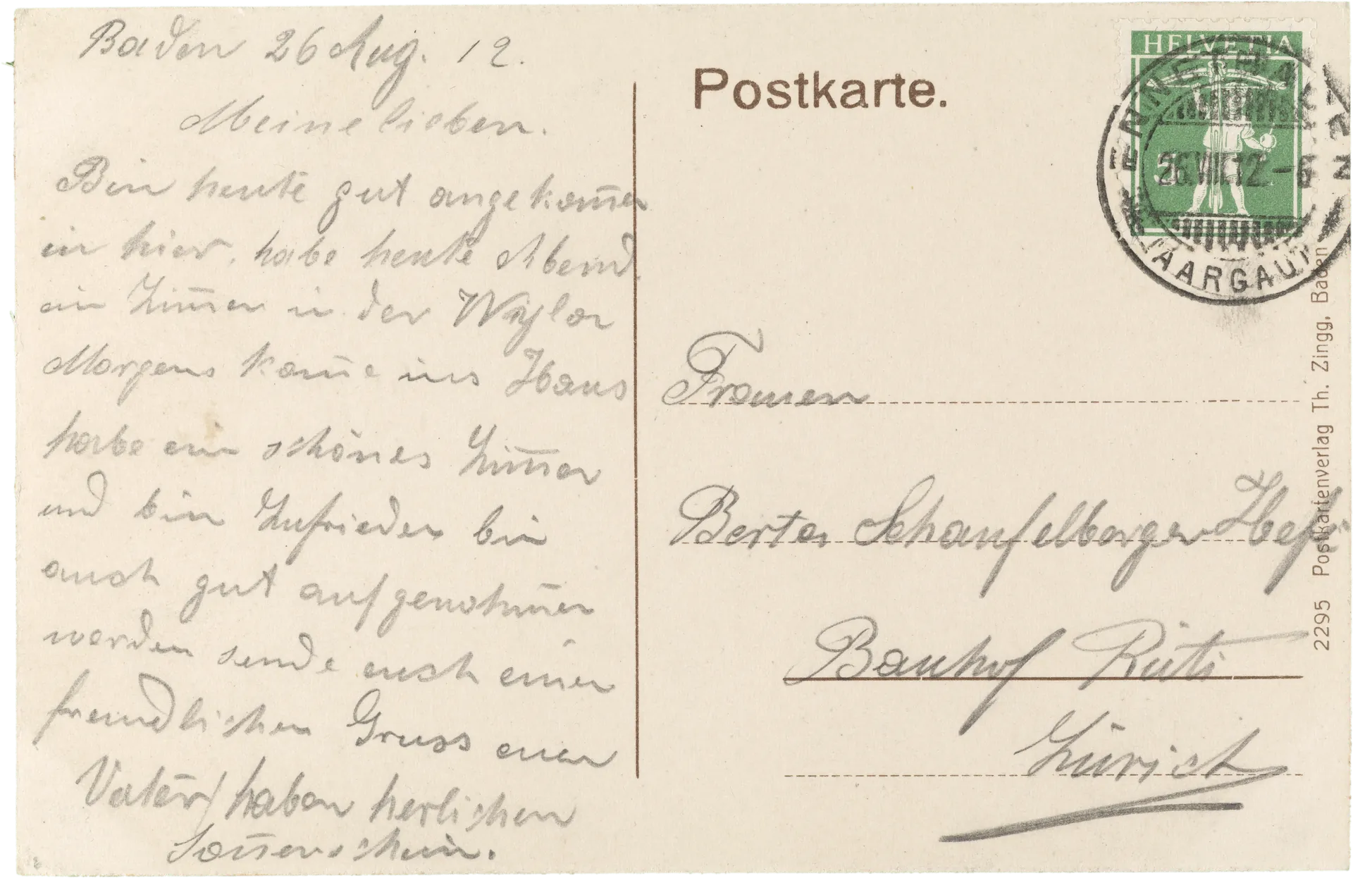 Gruss aus Baden (Schweiz) – Rückseite