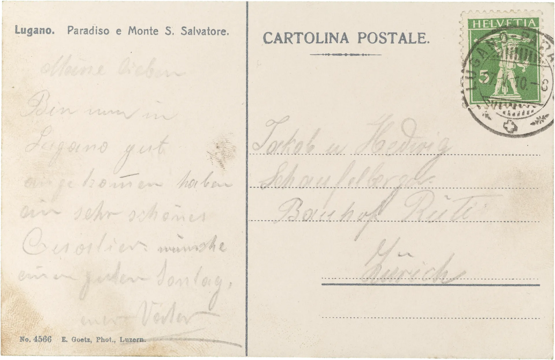 Lugano e Monte S. Salvatore. – Rückseite