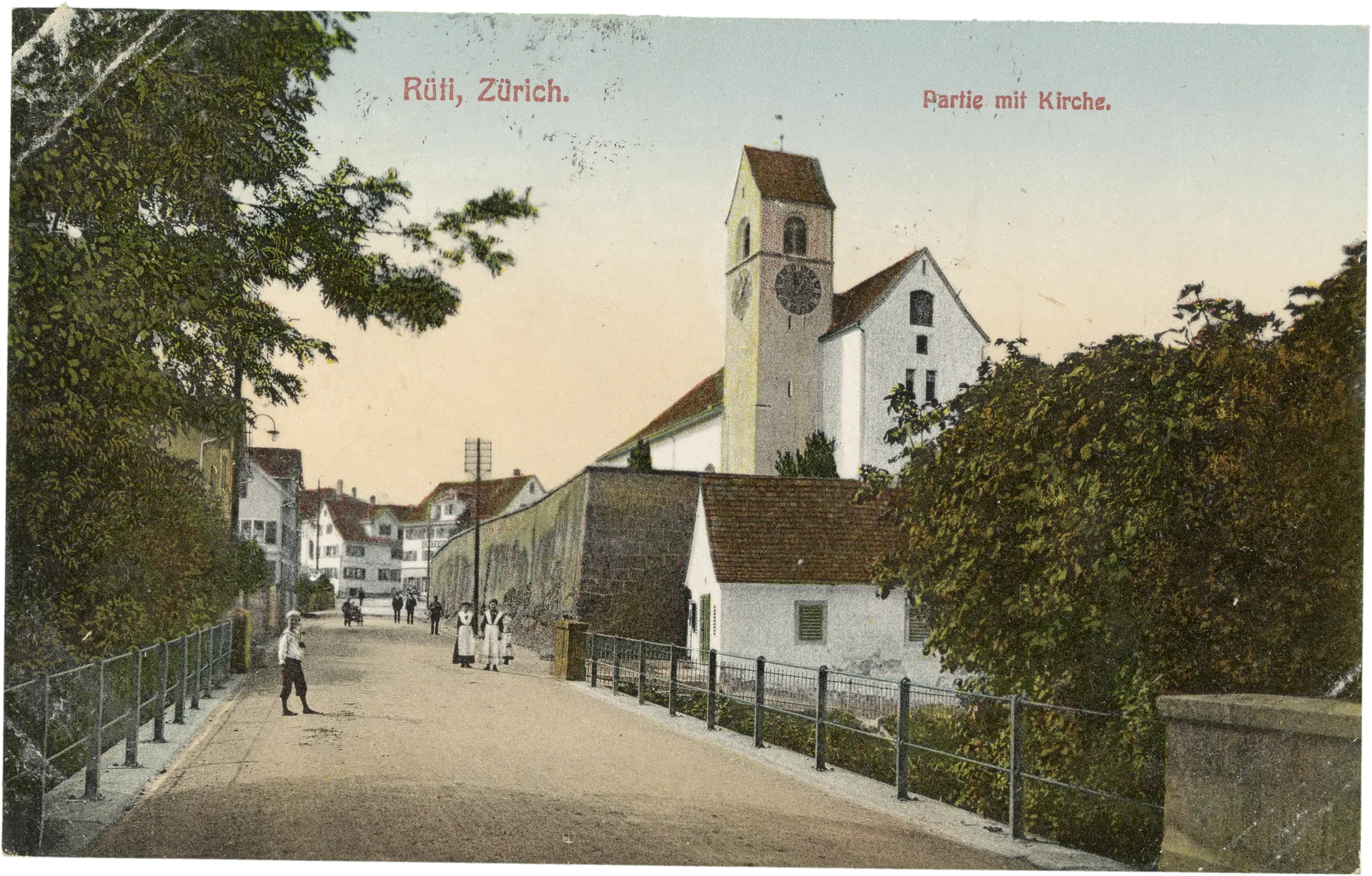 Rüti, Zürich. Partie mit Kirche. – Vorderseite